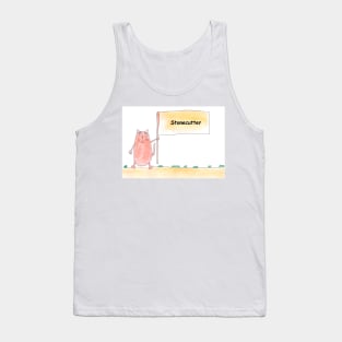 Stonecutter. Profession, work. Cat shows a banner with the inscription. Watercolor illustration. A gift for a professional. Tank Top